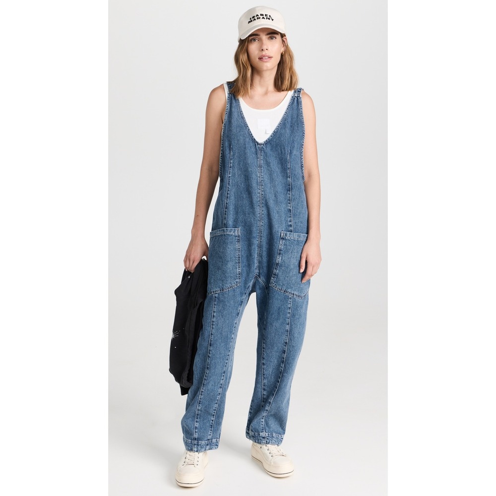 Free people We The Free People Denim Jumpsuit Medium Blue V-Neck Overalls M